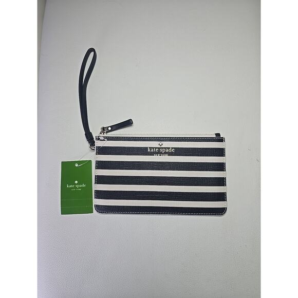 NWT Kate Spade Mya Striped Leather Zip Pouch Wristlet Preppy Office Acedemia - Picture 1 of 7